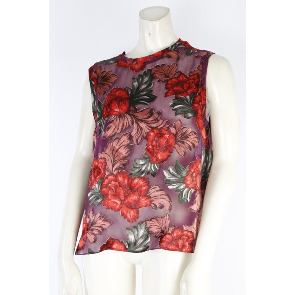 Alice + Olivia Multicolor Floral Sleeveless Peplum Top Blouse Size S Mock Neck
